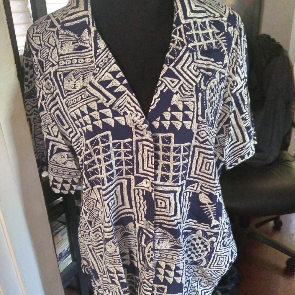 Patterned Button Down Top  by Notations | Size XL